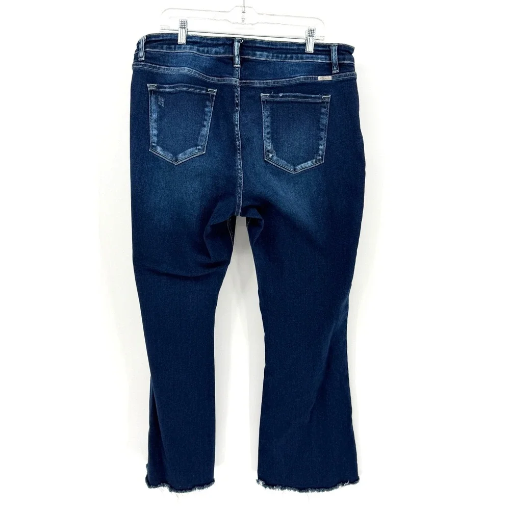 Kancan Flare Jeans Women 20W Dark Wash Button Fly Raw Hem Boho Western Festival